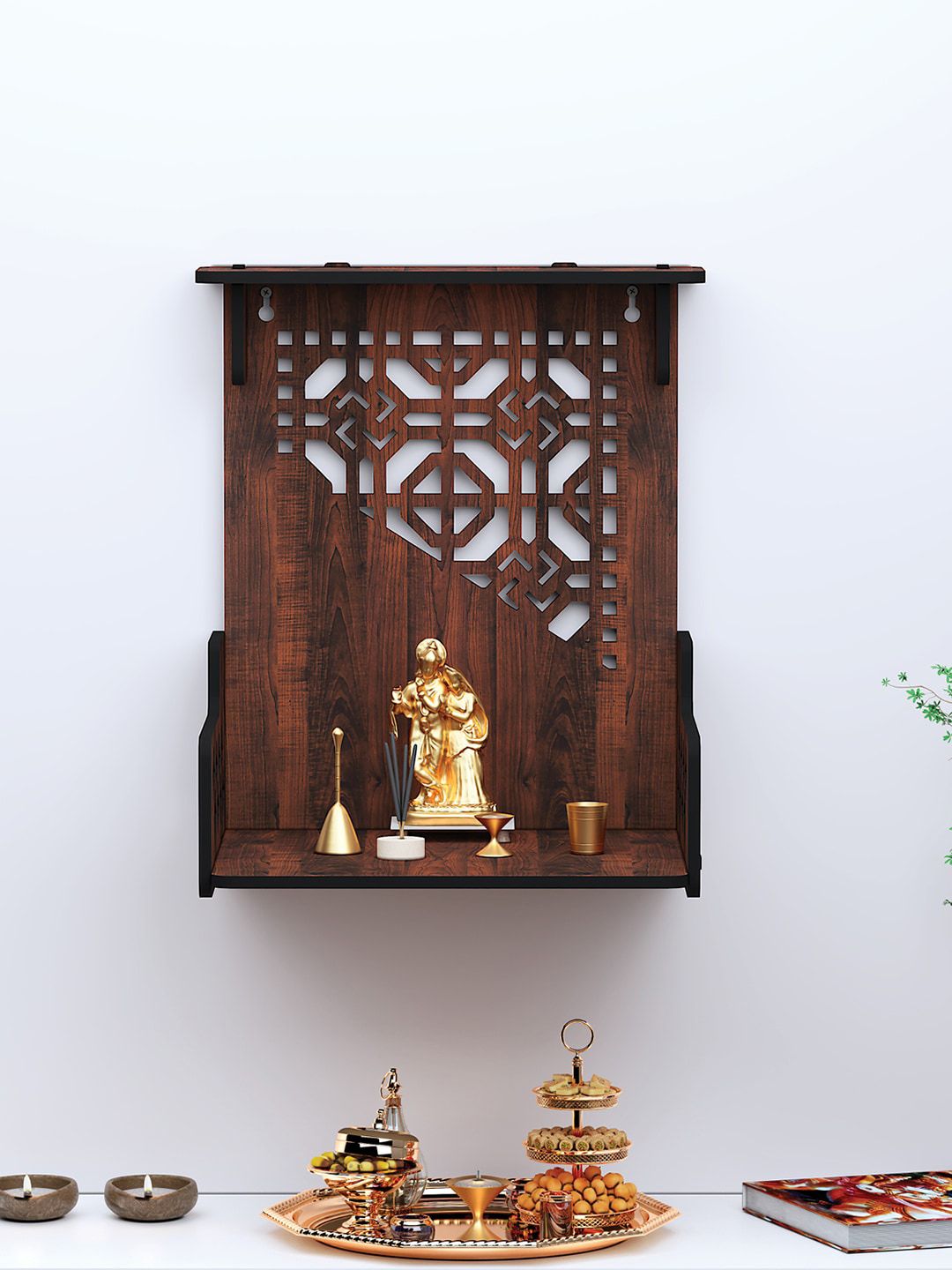 RANDOM Brown Wooden Pooja Stand-picture-25