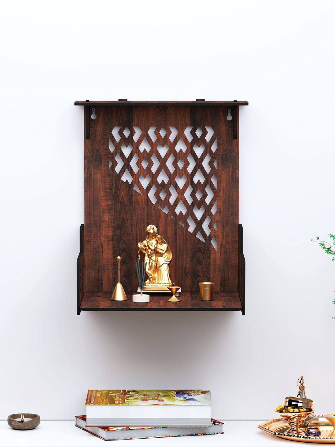 RANDOM Brown Wooden Pooja Stand-picture-19