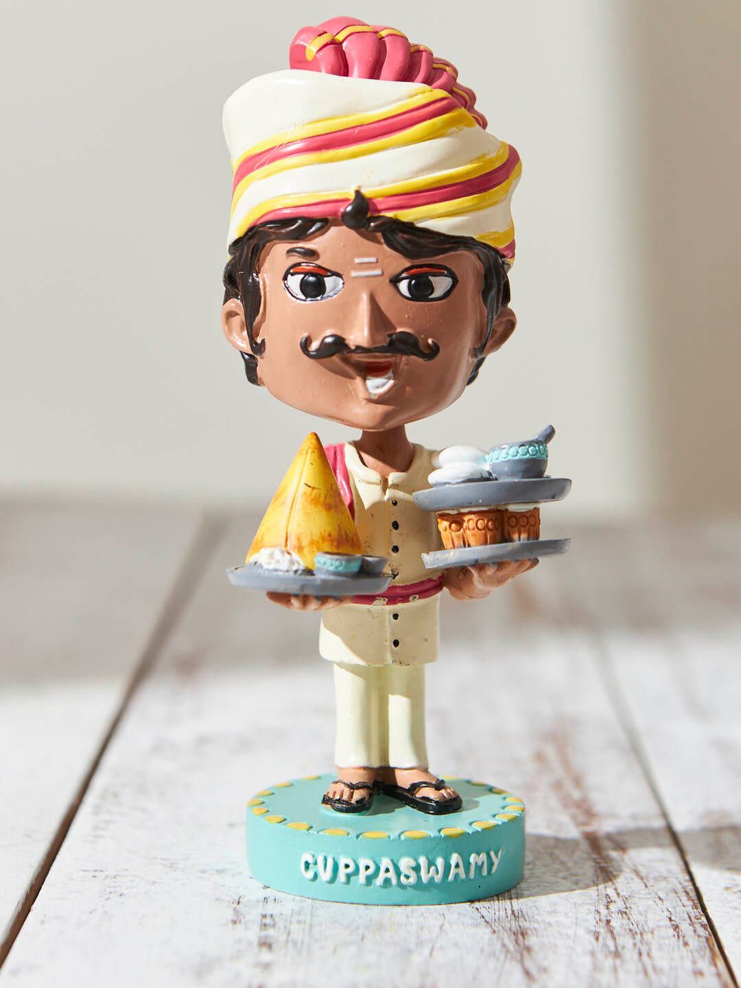 Chumbak White Textured Cuppa Swamy Bobble Head Small Figurine Showpiece-picture-33