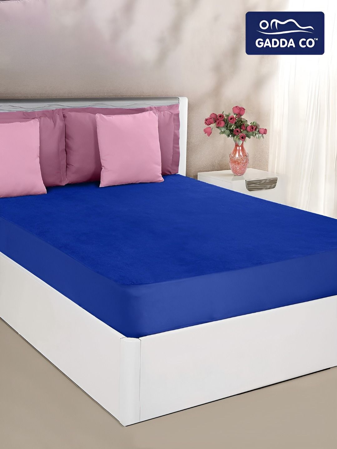 GADDA CO Royal Blue Cotton Terry Waterproof Elastic Fitted Mattress Protector-picture-27