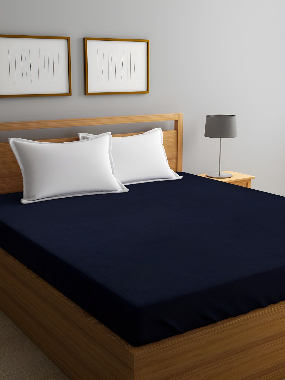 GADDA CO Dark Blue Cotton Terry Waterproof Elastic Fitted Mattress Protector-picture-40