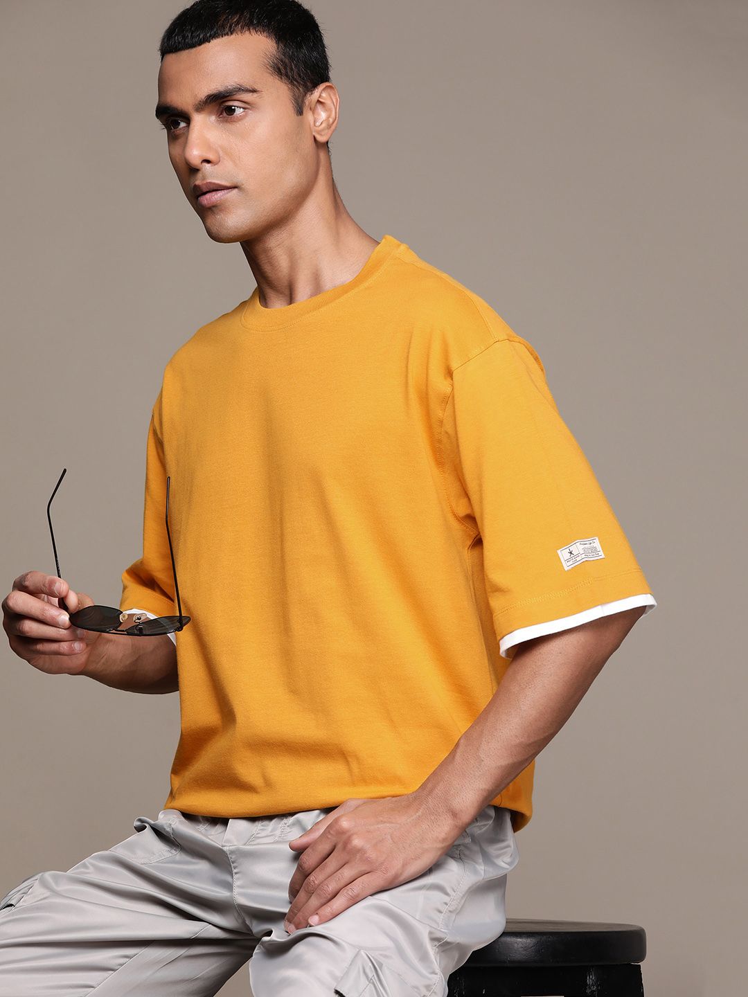 The Roadster Lifestyle Co. Drop-Shoulder Sleeves Relaxed Fit Pure Cotton T-shirt