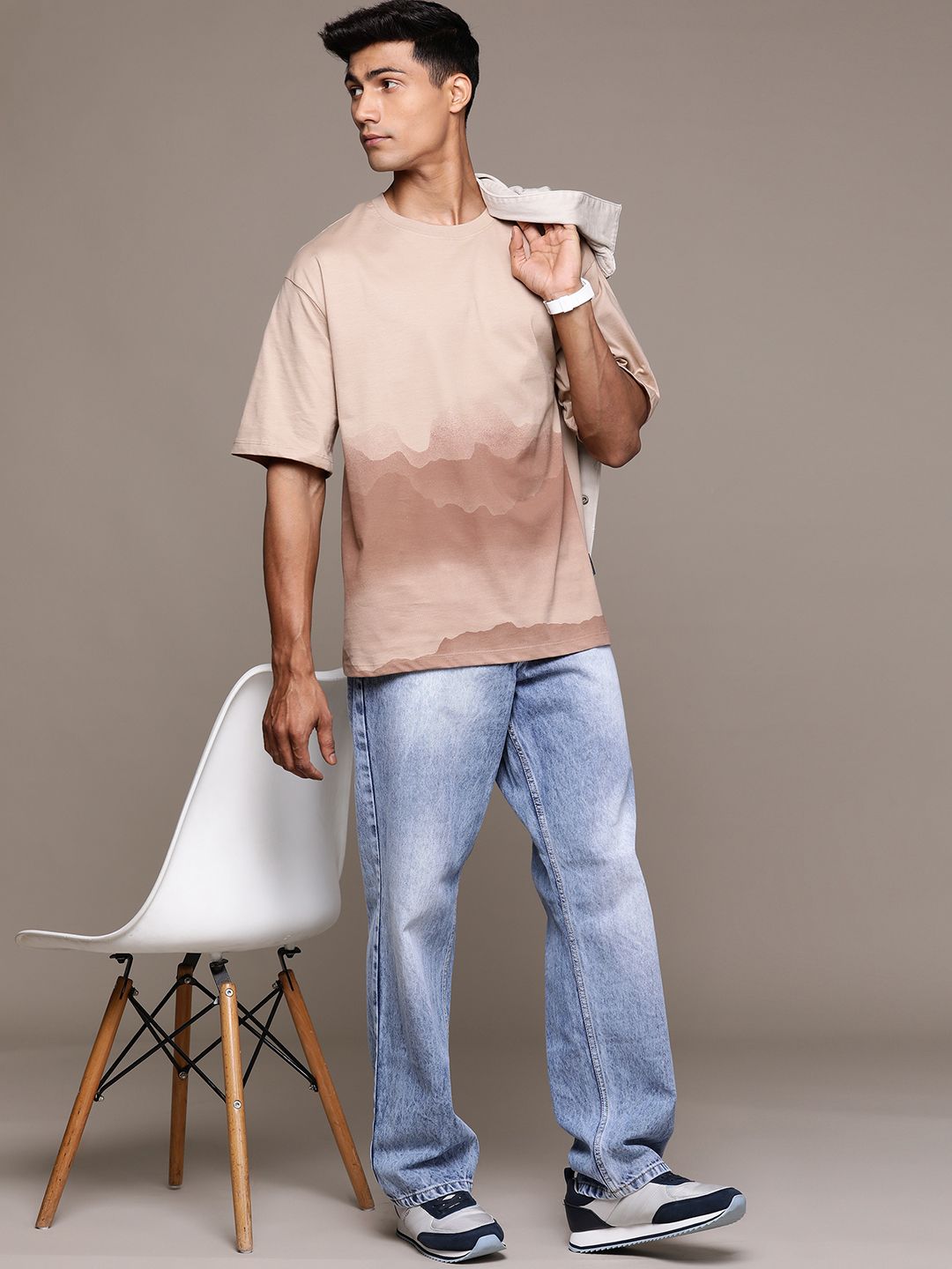 The Roadster Lifestyle Co. Dyed Drop-Shoulder Sleeves Pure Cotton Relaxed T-shirt