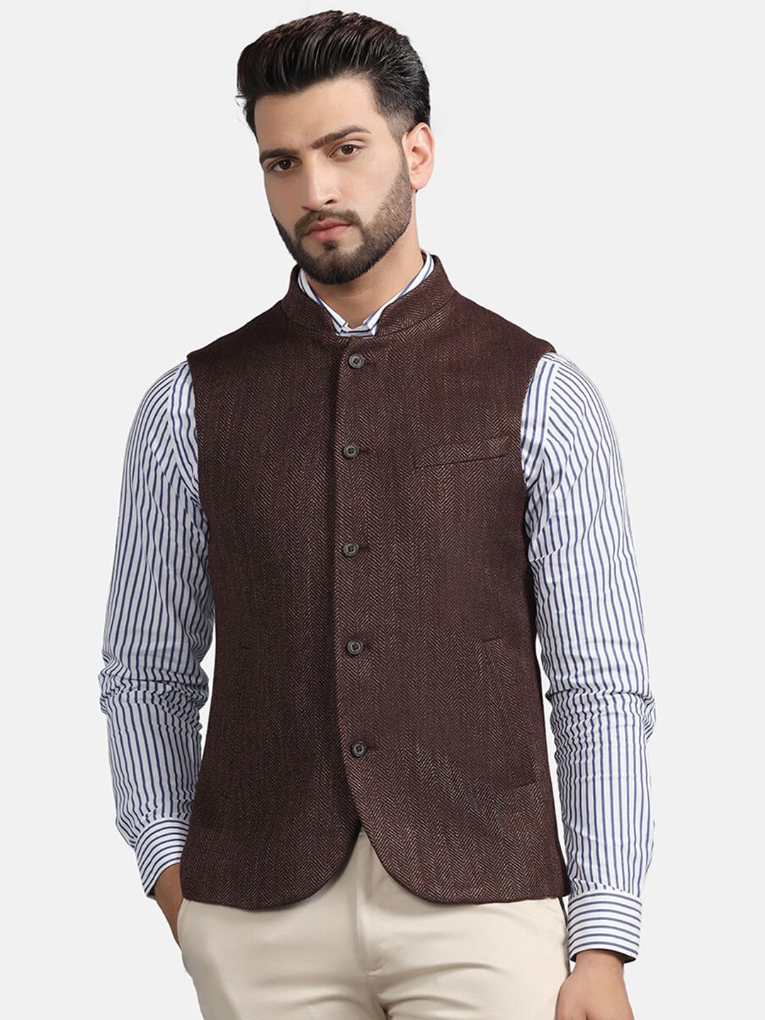 Blackberrys Striped Woven Acrylic Nehru Jacket-picture-42