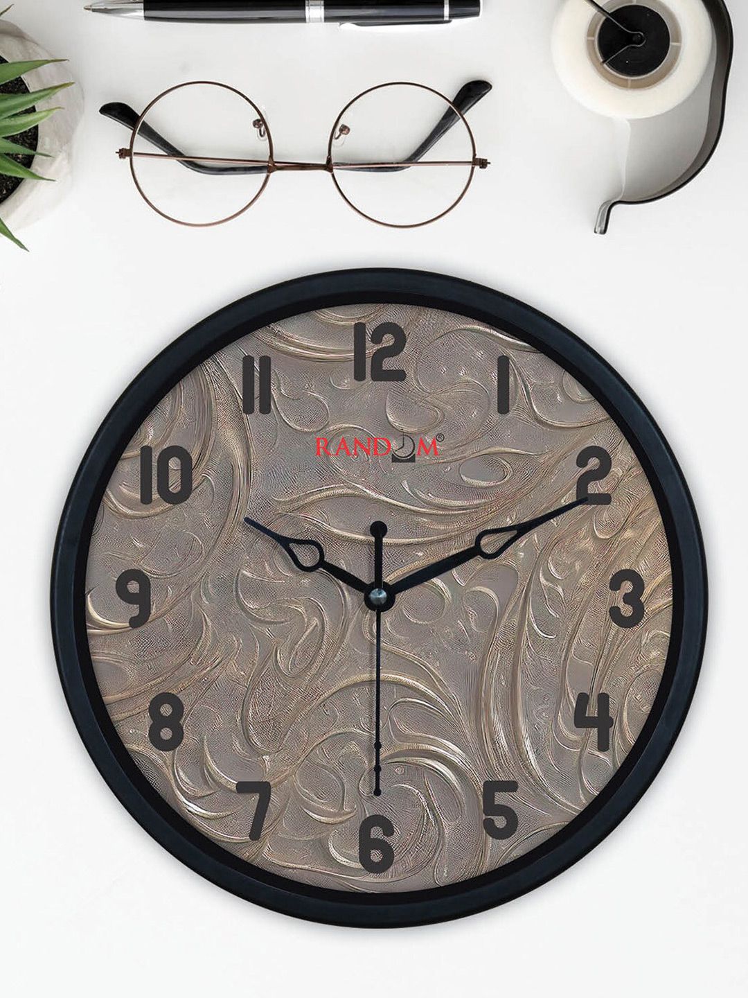 RANDOM Grey & Black Textured Round Contemporary Wall Clock-image-11