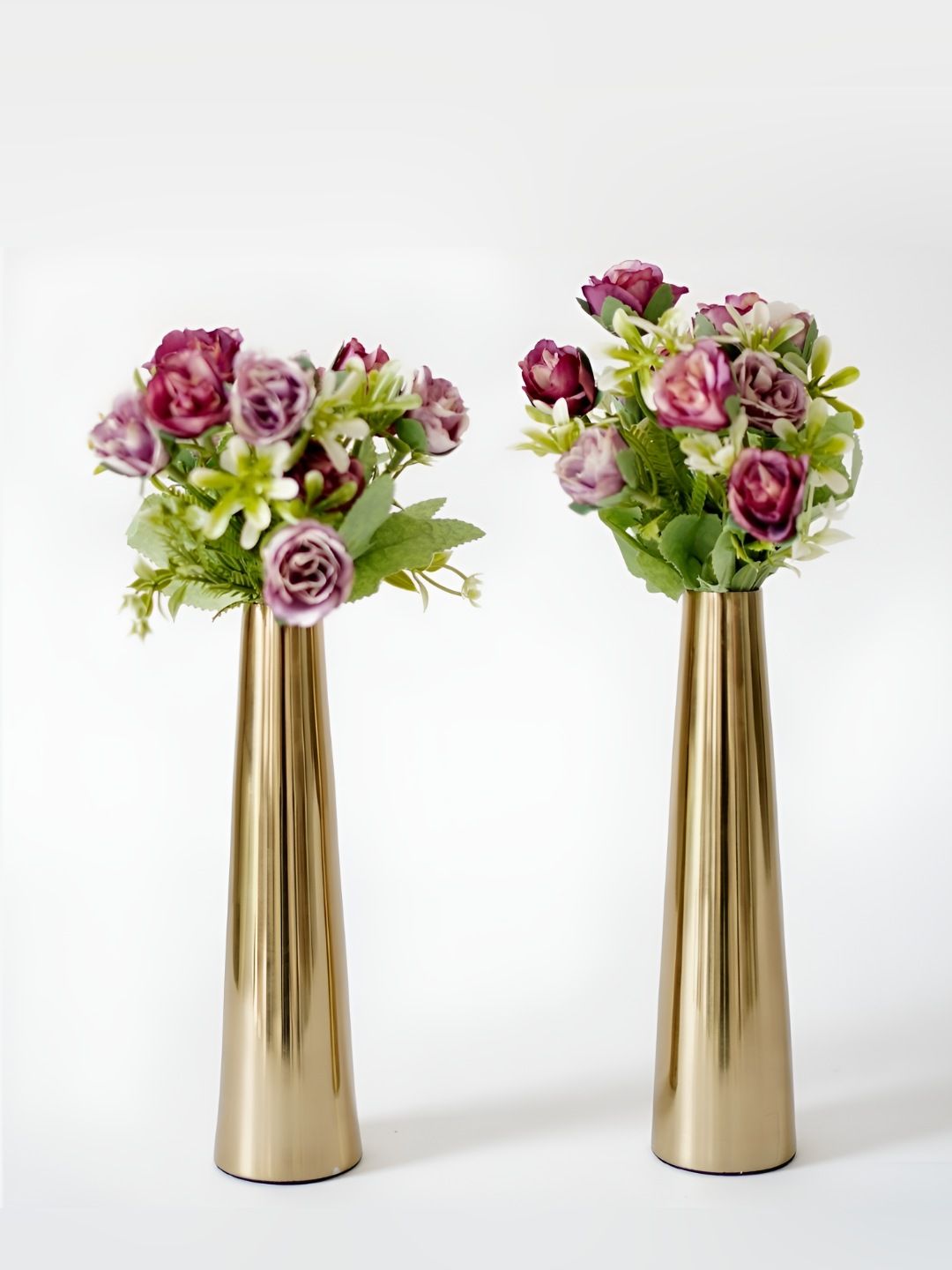 BEHOMA 2 Pcs Golden Cone Shaped Metal Vases-picture-16