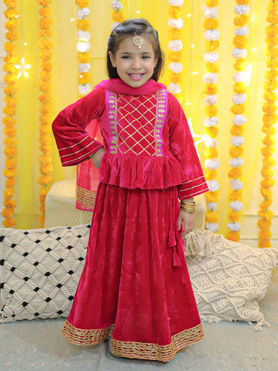 BownBee Girls Embellished Ready To Wear Lehenga & Blouse With Dupatta-picture-12