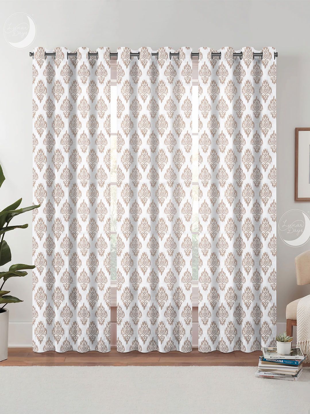 Lunar Days Beige & White 3 Pieces Ethnic Motifs Room Darkening Window Curtain-image-34