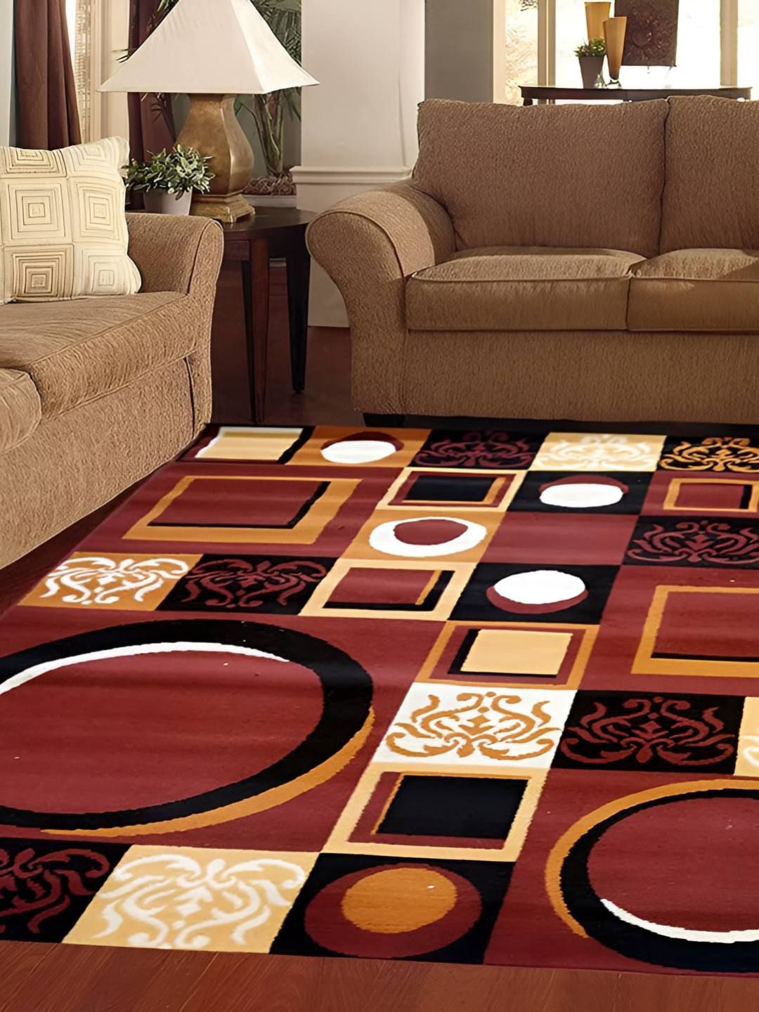 SANA CARPET Brown & Black Geometric Printed Carpet-image-32