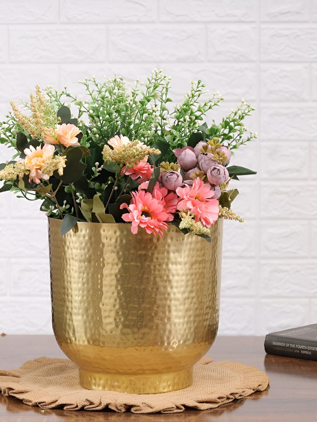HomeShastra BigMist Gold Toned Iron Planter-image-24