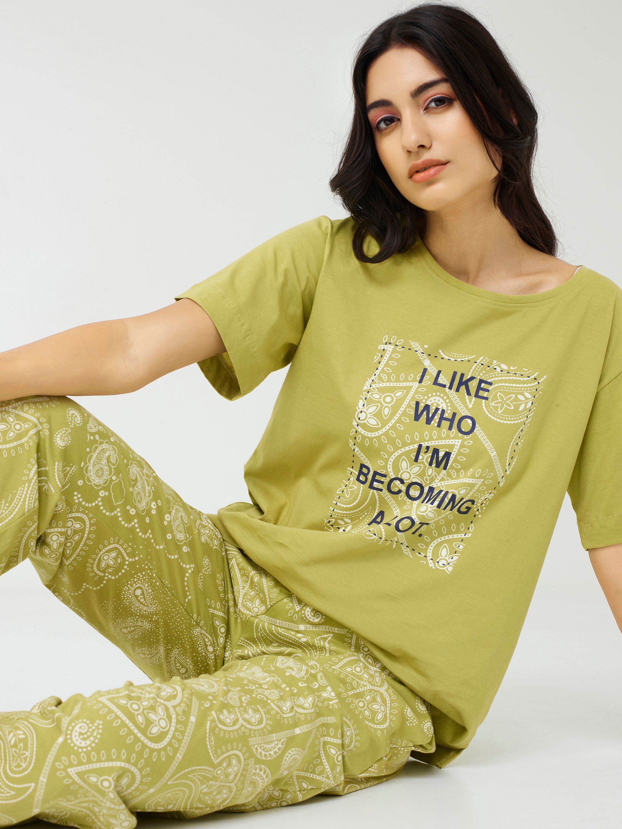 I like me Green Paisley Printed Pure Cotton Night suit-image-8