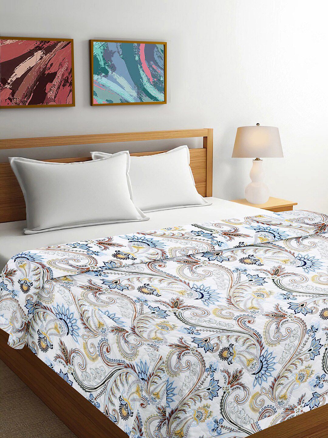 FABINALIV White & Blue Floral Reversible Mild Winter 350 GSM Double Bed Comforter-image-33