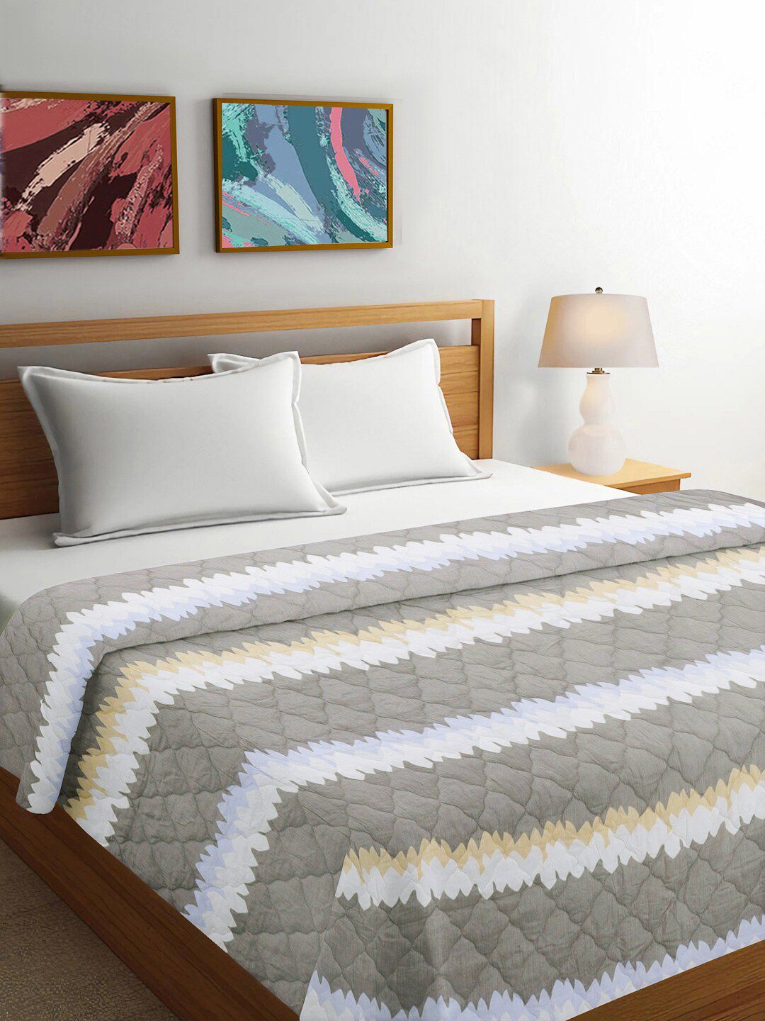 FABINALIV White & Grey Striped Reversible Mild Winter 350 GSM Double Bed Comforter-image-20