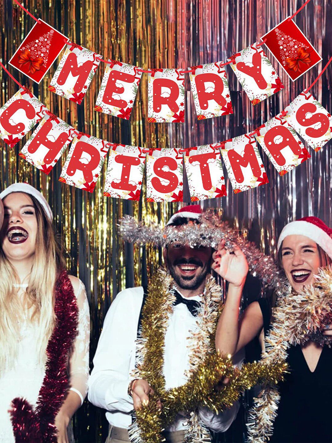 eCraftIndia Red & White Merry Christmas Bunting Banner 300 GSM Festive Decor-image-7