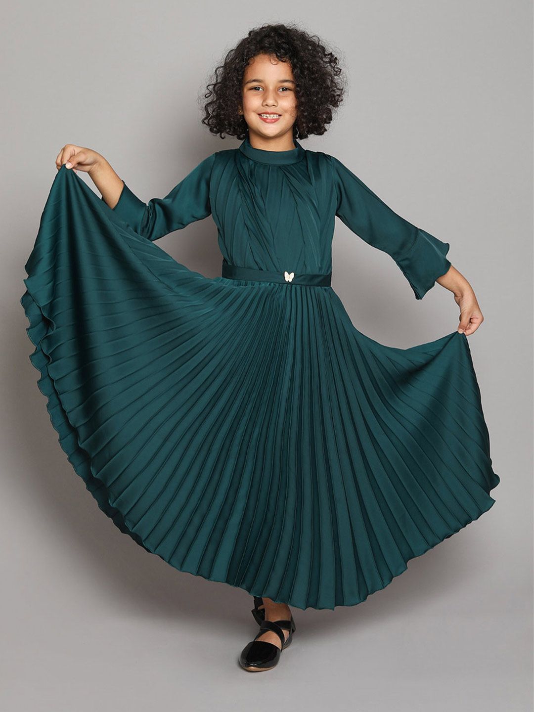 The Magic Wand Girls Bell Sleeves Fit & Flare Maxi Party Dress-picture-56