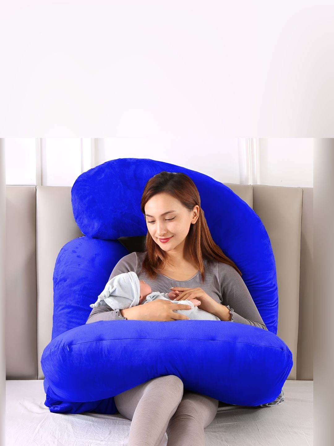 DADDY COOL Blue Filled Faux Velvet Ultra Soft J Shape Maternity Pillow-image-33