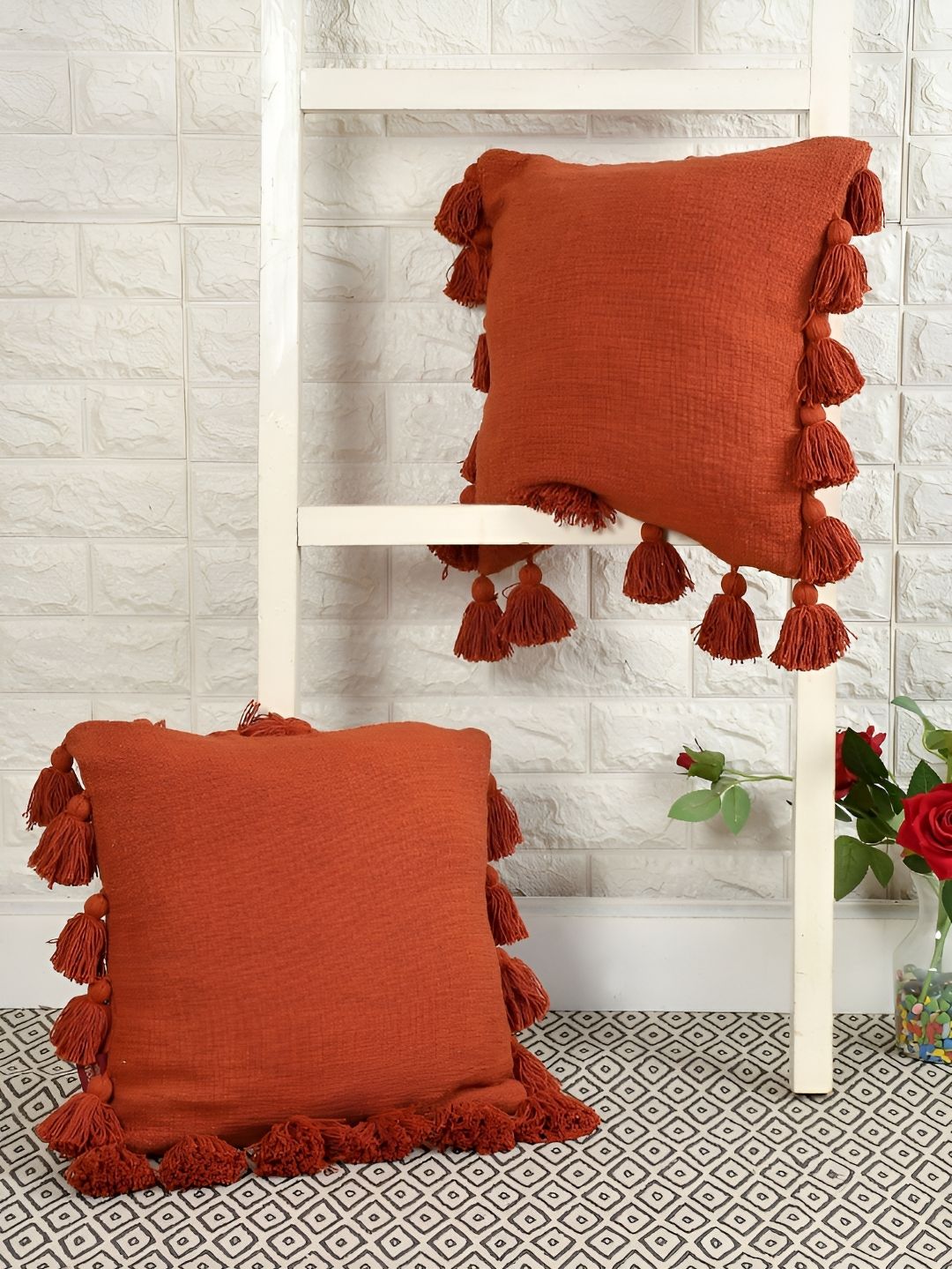 HOMADORN Rust Pieces 2 Cotton Square Cushion Covers-picture-19