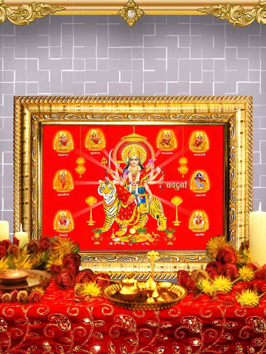 Hawai Gold-Toned & Red Nav Durga Wooden Wall Photo Frame-picture-10