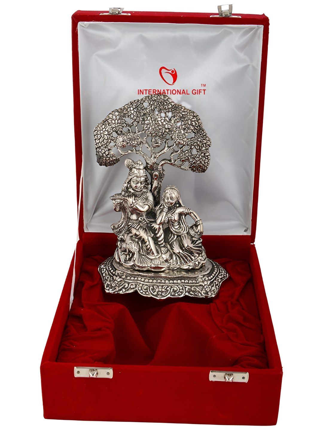 INTERNATIONAL GIFT Silver Toned Radha Krishna Brass Showpiece With Velvet Box-image-26