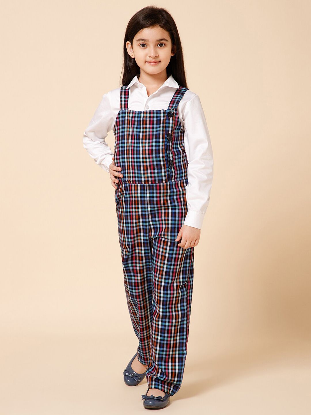 PICCOLO Girls Checked Pure Cotton Dungree With Shirt-picture-44