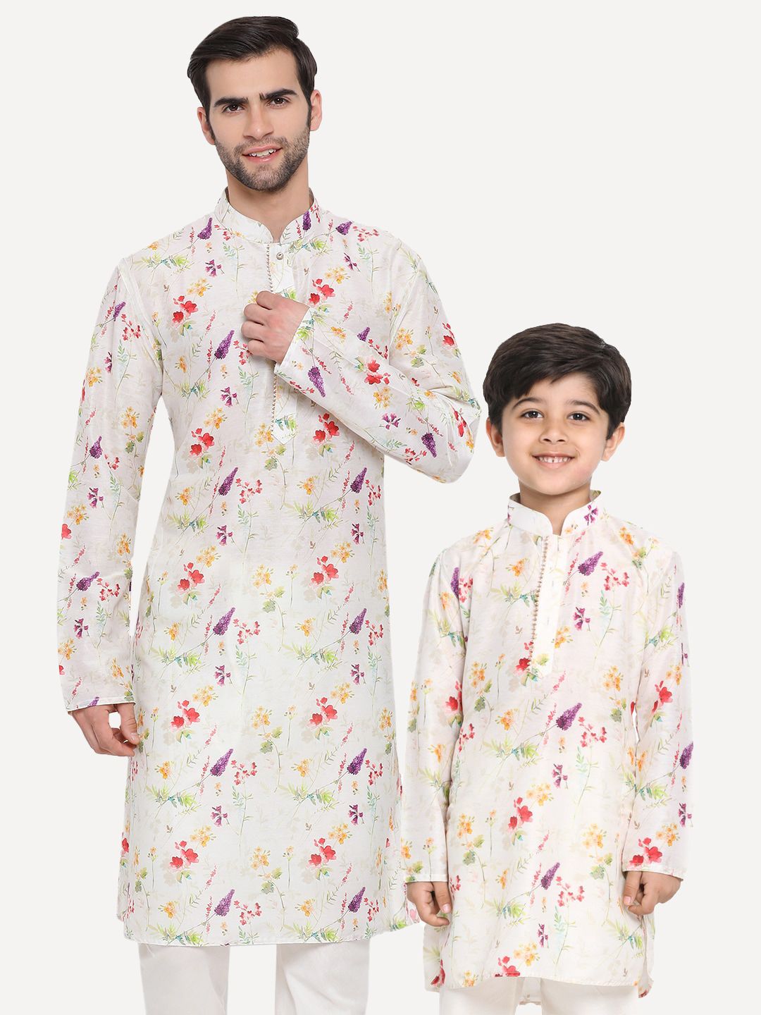 VASTRAMAY Boys Floral Printed Mandarin Collar Cotton Kurta-image-13