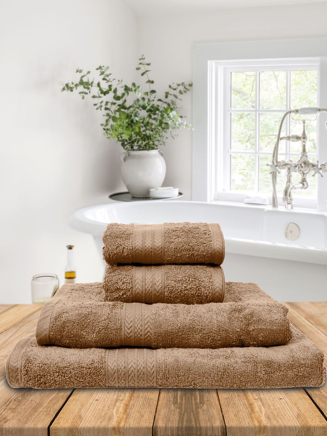 BOMBAY DYEING Beige 4 Pieces Cotton 450 GSM Towel Set-image-22