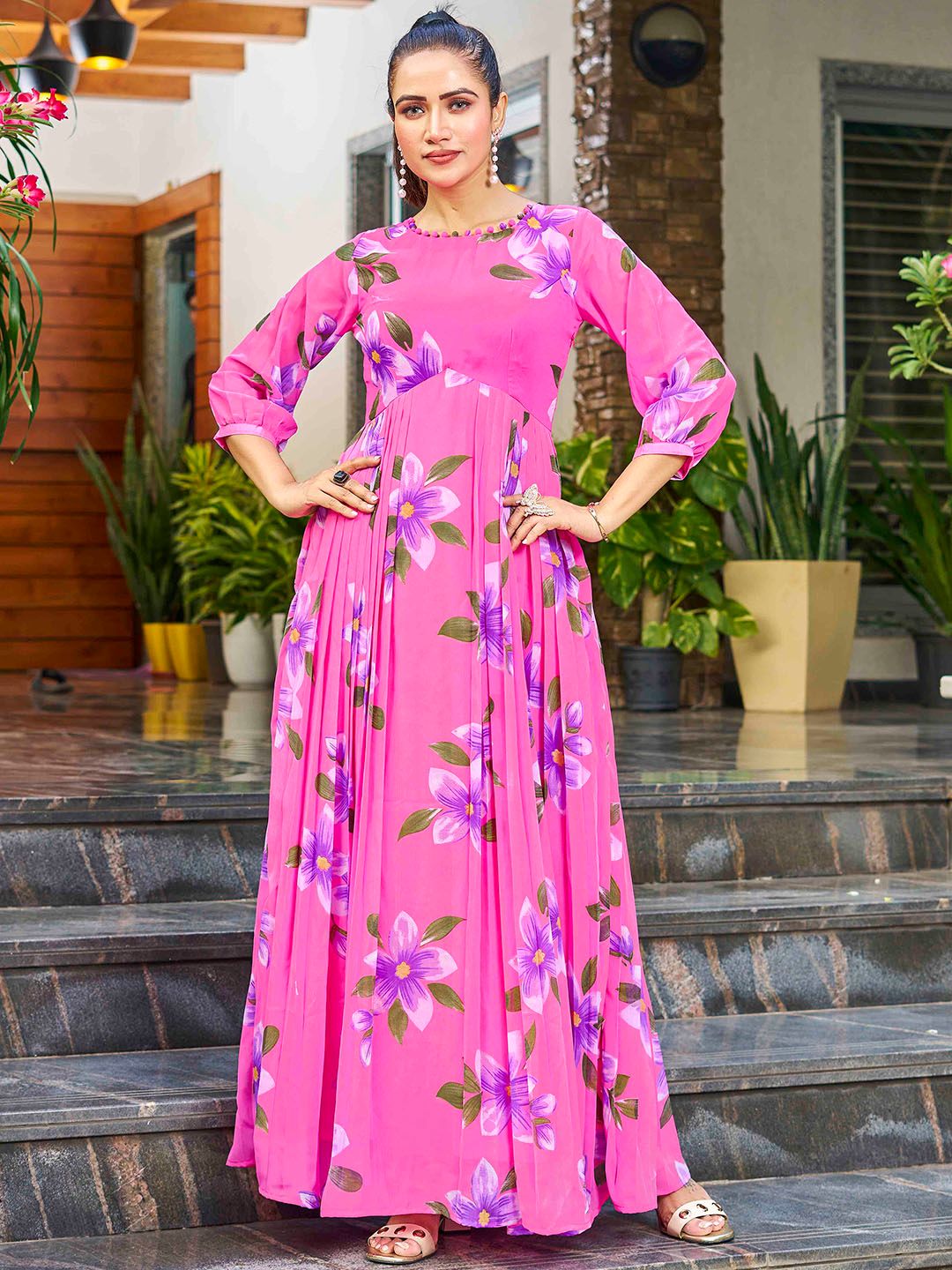 CHANSI Floral Printed Maxi Ethnic Dress-image-17