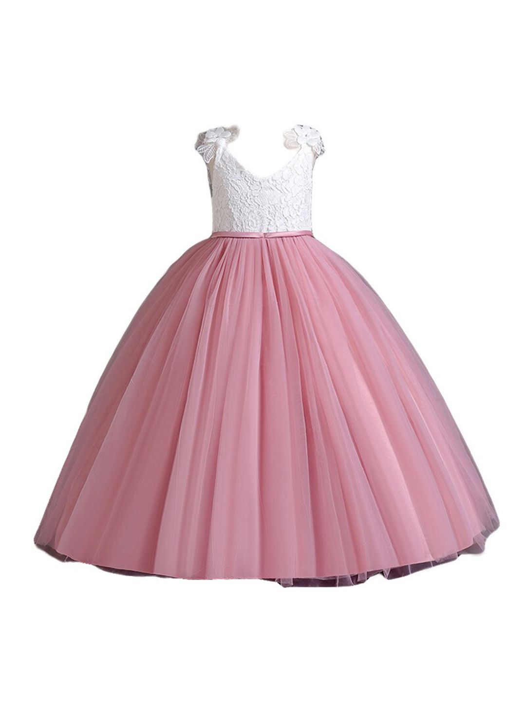 StyleCast Girls Pink Self Design V-Neck Gathered Detailed Maxi Dress-image-33