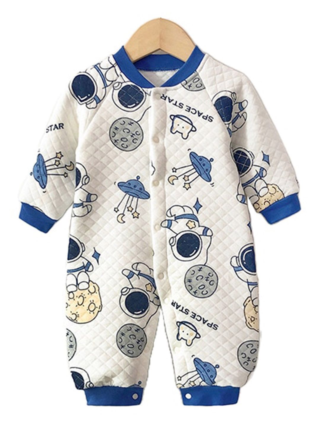 StyleCast Infants Boys Blue & White Conversational Printed Rompers-picture-13