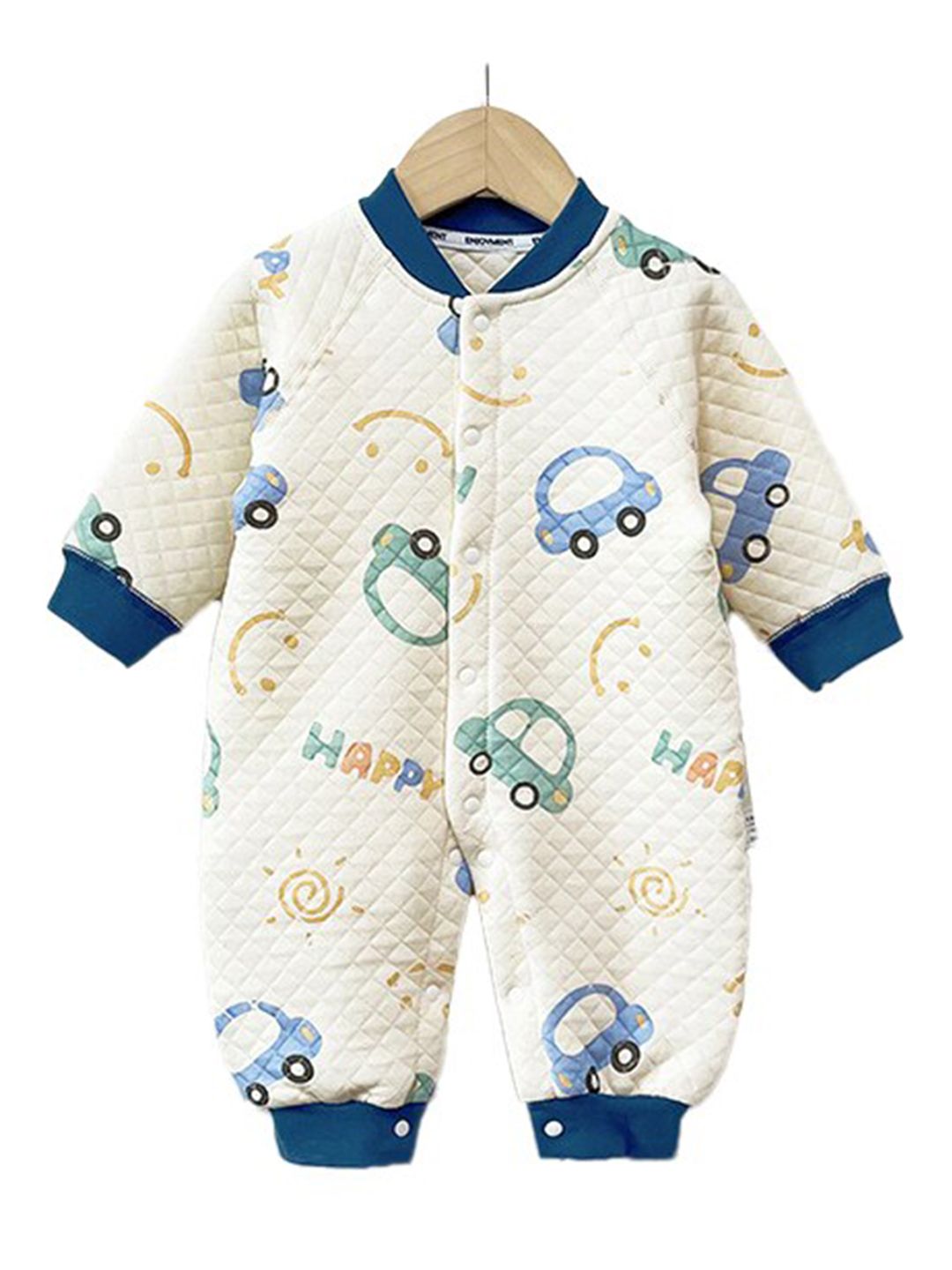 StyleCast Infants Boys Blue & White Conversational Printed Rompers-picture-15