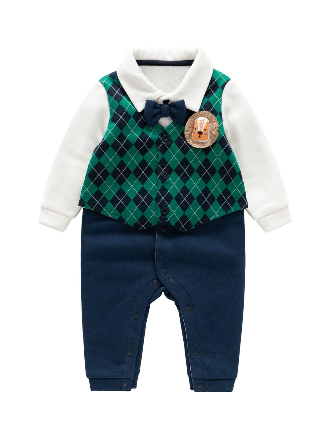 StyleCast Infant Boys Green & White Checked Cotton Rompers-picture-28