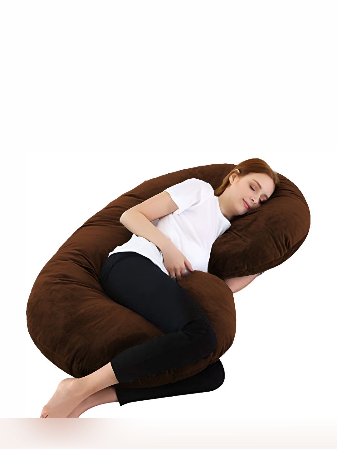 Mom's Moon Brown Fibre Filled Faux Velvet Lightweight C Shaped Maternity Pillow-picture-35