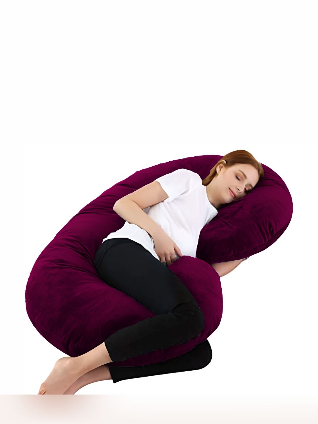 Mom's Moon Maroon Fibre Filled Faux Velvet Lightweight C Shaped Maternity Pillow-picture-47