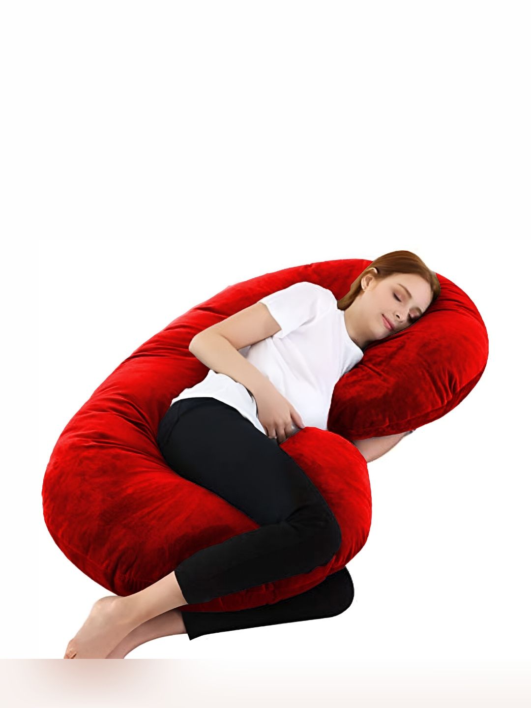 Mom's Moon Red Fibre Filled Faux Velvet Lightweight C Shaped Maternity Pillow-picture-32