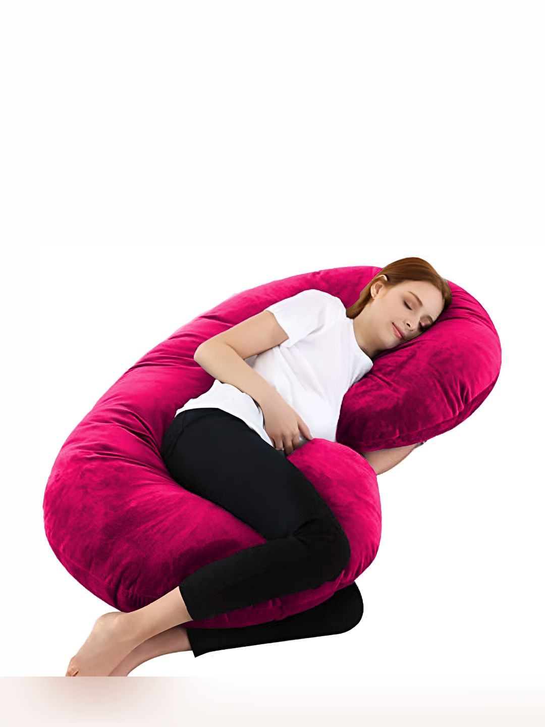 Mom's Moon Red Fibre Filled Faux Velvet Lightweight C Shaped Maternity Pillow-image-29