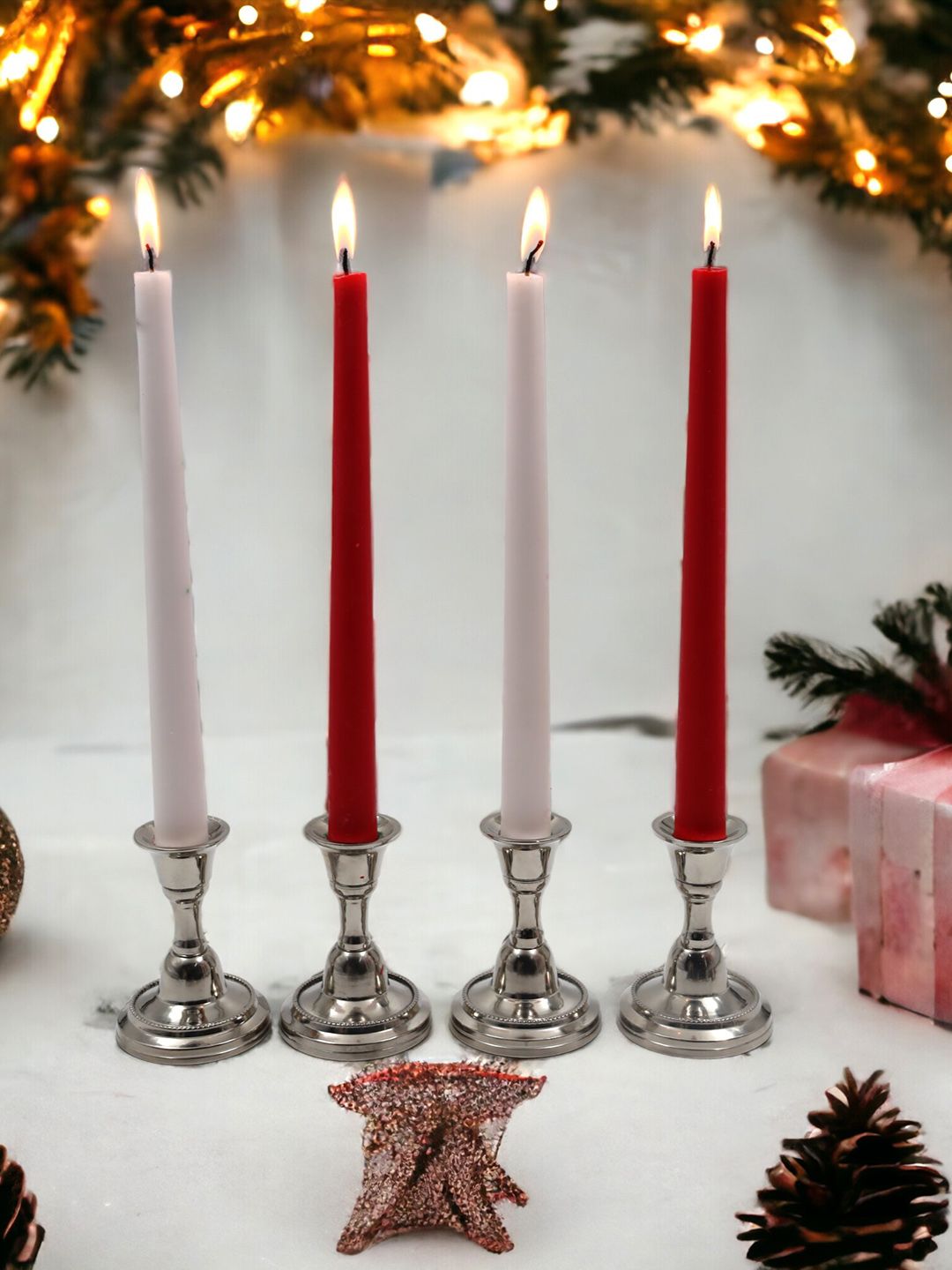 HOSLEY Red & White 4 Pieces Unscented Taper Candles-picture-23