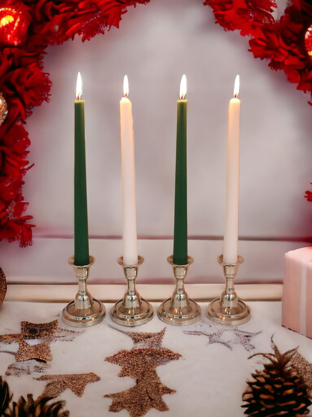 HOSLEY Green & White 4 Pieces Unscented Taper Candles-picture-24
