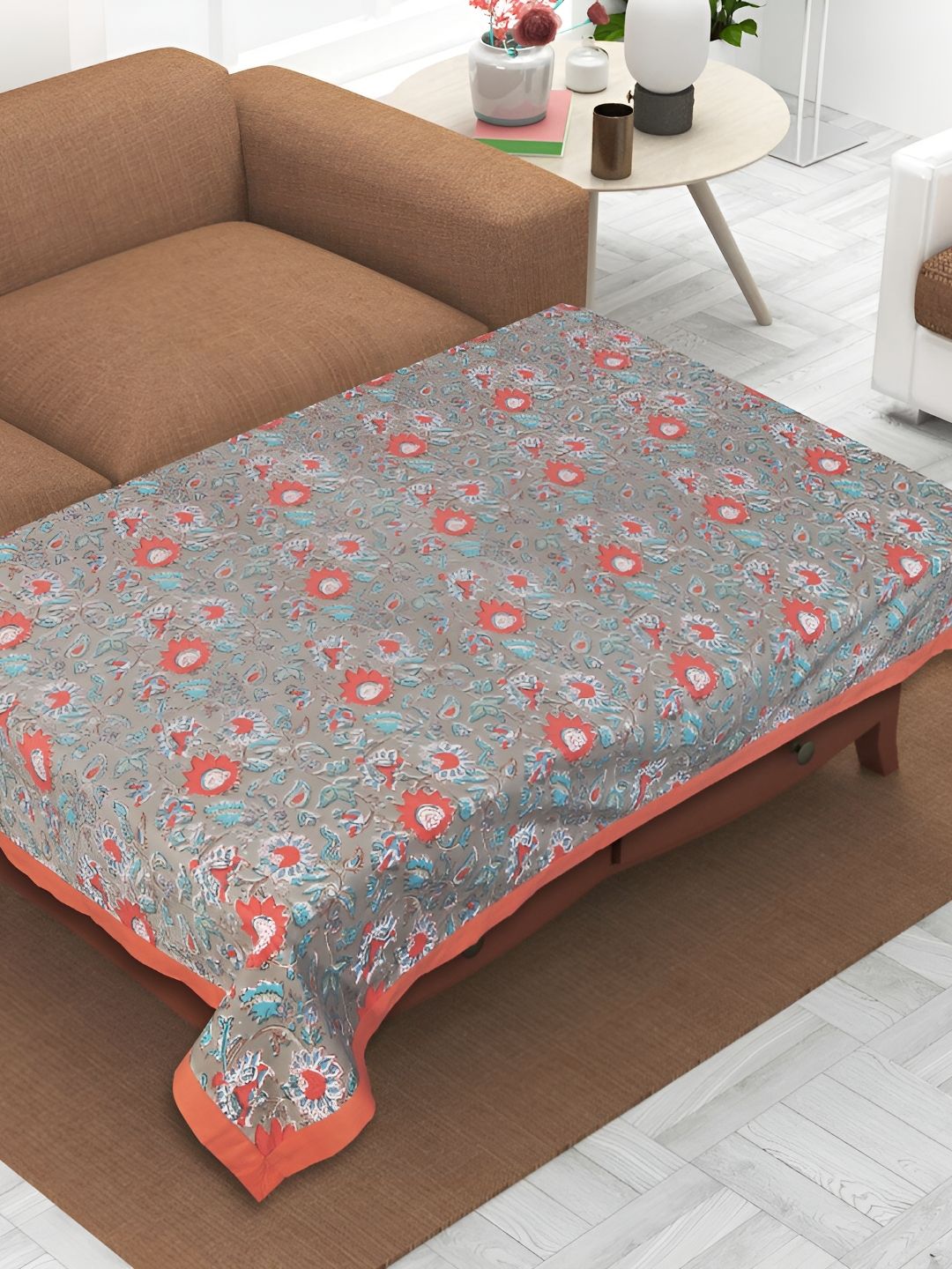 Texstylers Grey & Red Ethnic Motifs Anti-Slip Cotton 4-Seater Rectangular Table Cover-picture-12