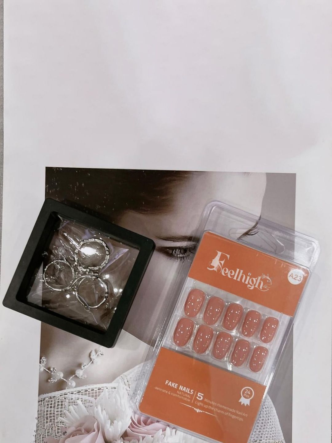 FEELHIGH 24-Pcs Stick On Reusable Waterproof Press On Nails - A23-picture-36