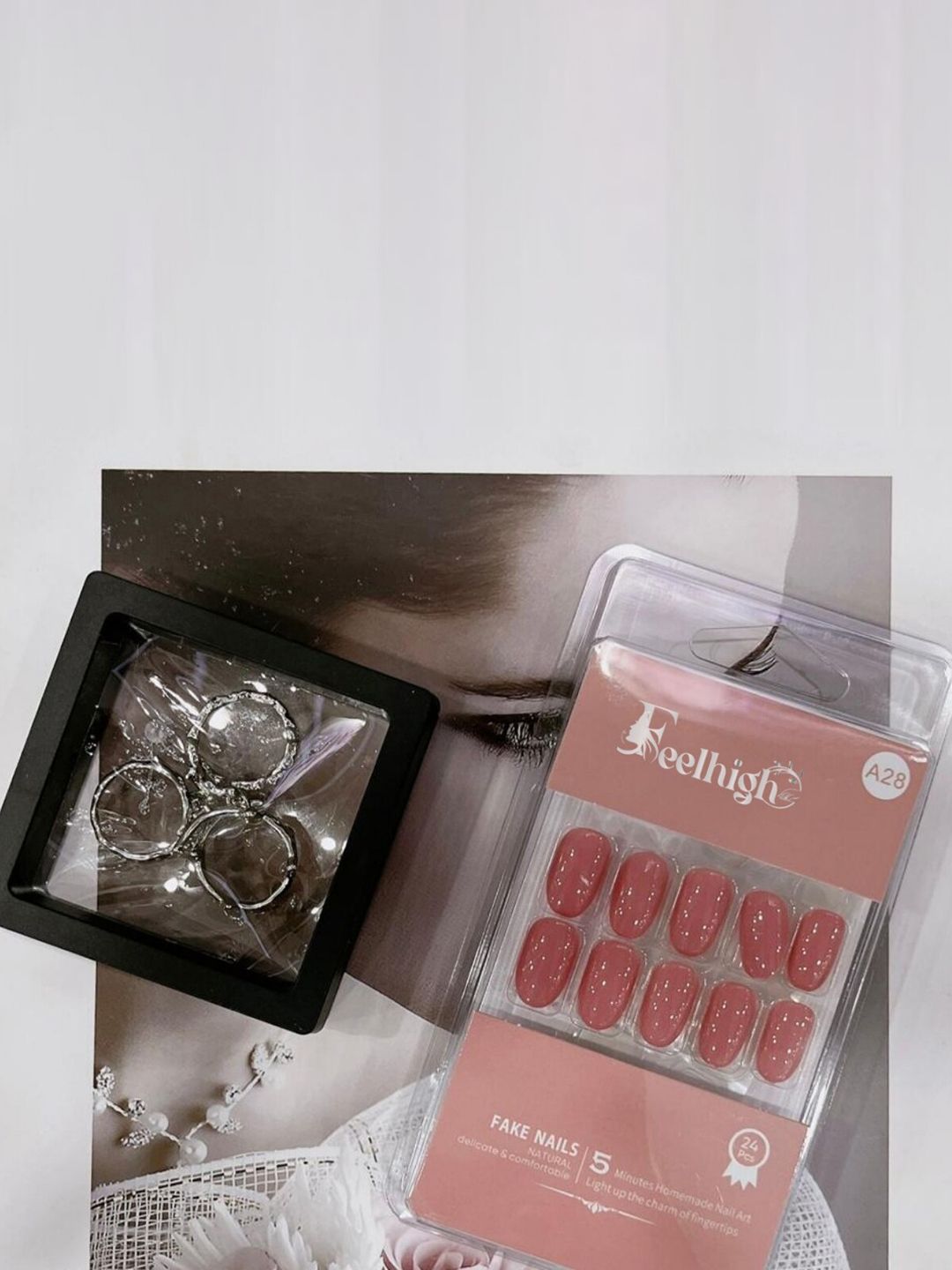 FEELHIGH 24-Pcs Stick On Reusable Waterproof Press On Nails - A28-picture-40