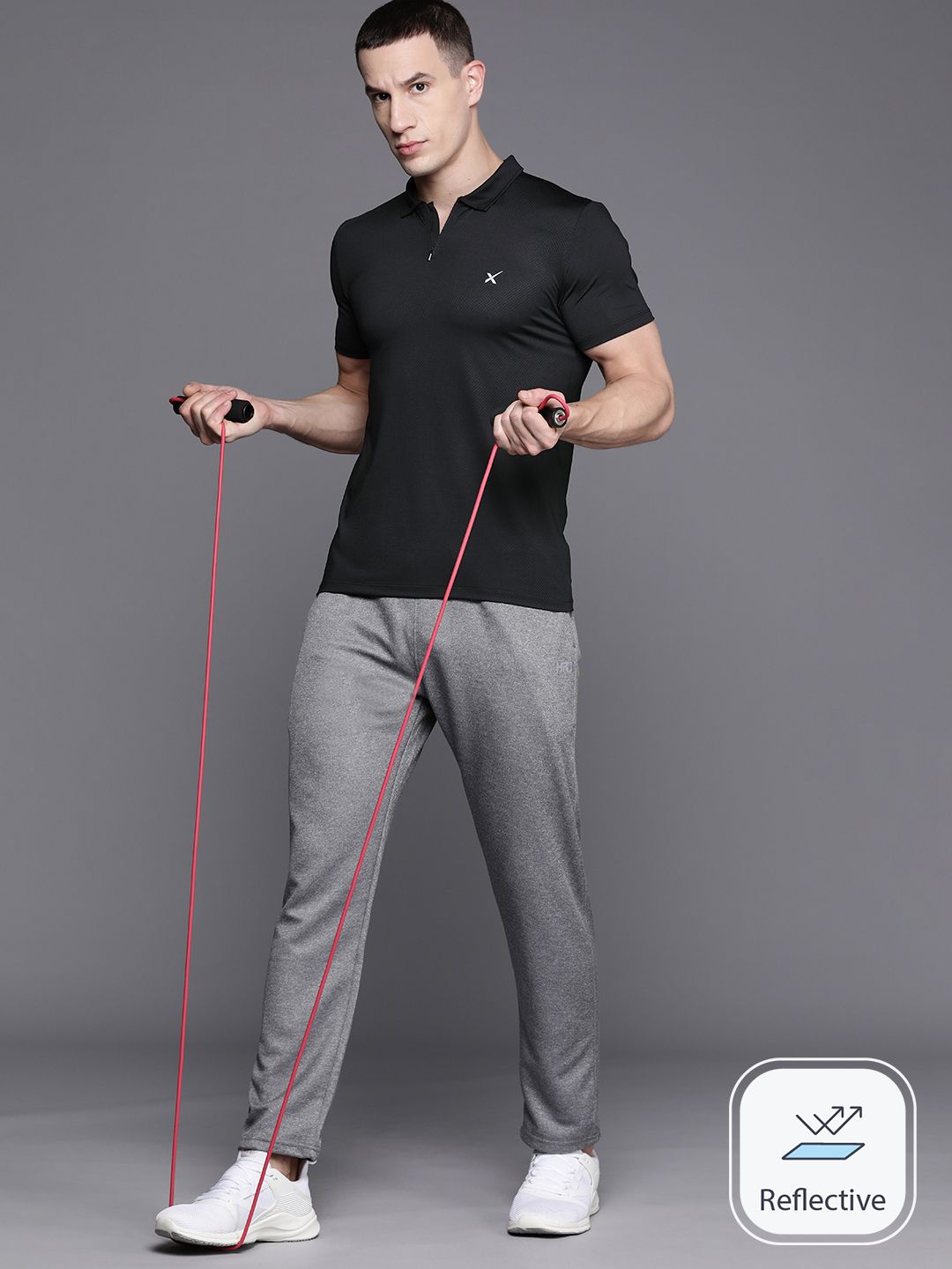 HRX by Hrithik Roshan Men Polo Collar Slim Fit T-shirt with Reflective Detail