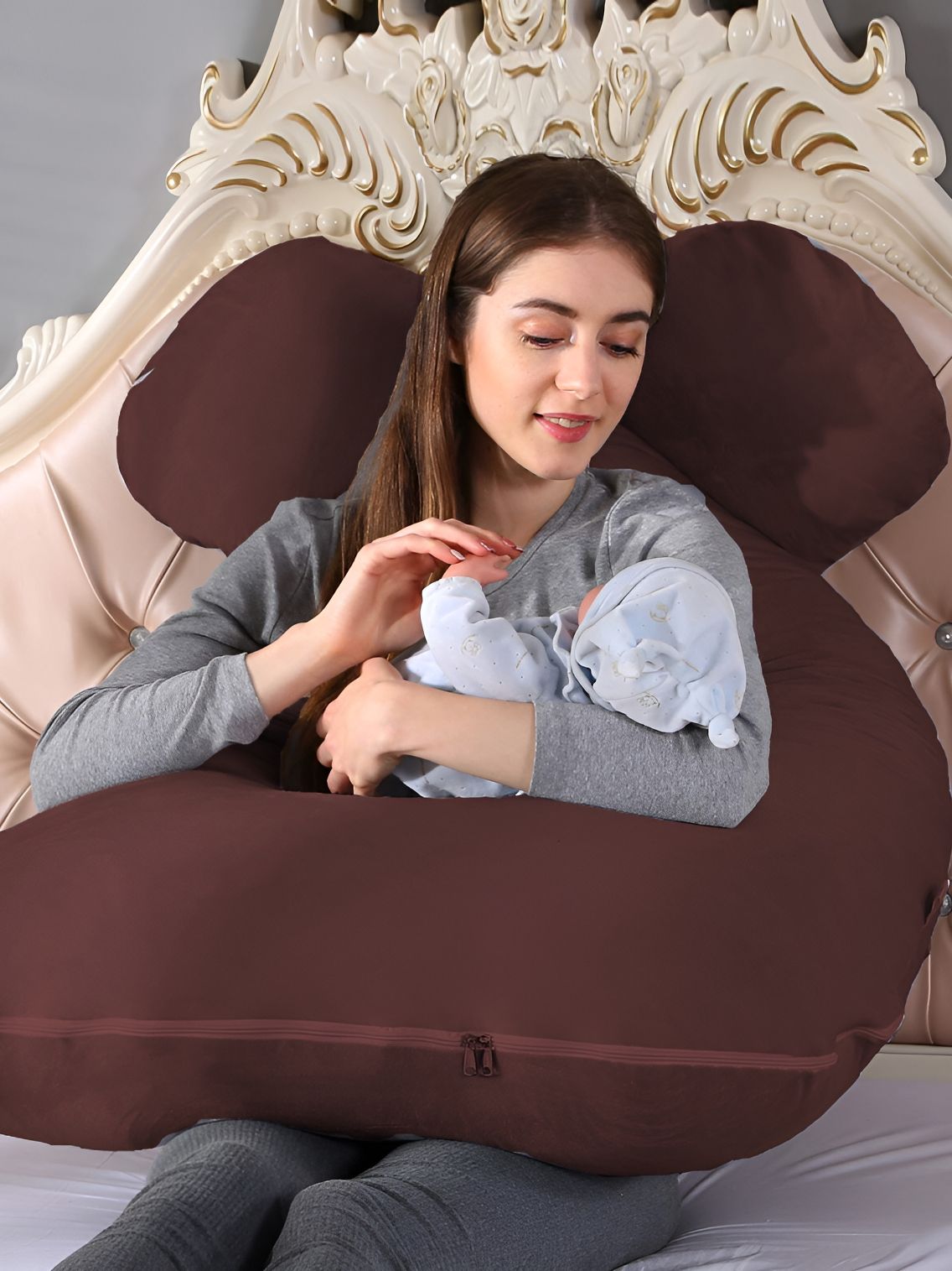 DADDY COOL Brown Fibre Filled Cotton Ultra Soft Maternity Pillow-picture-18