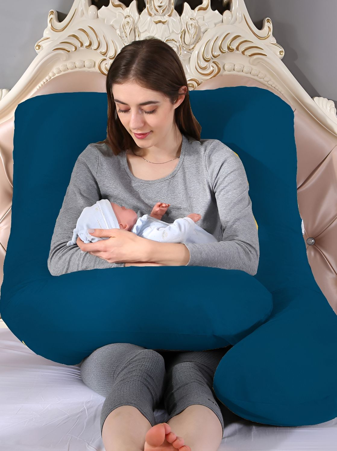 DADDY COOL Blue Fibre Filled Cotton Ultra Soft U Shaped Maternity Pillow-image-31