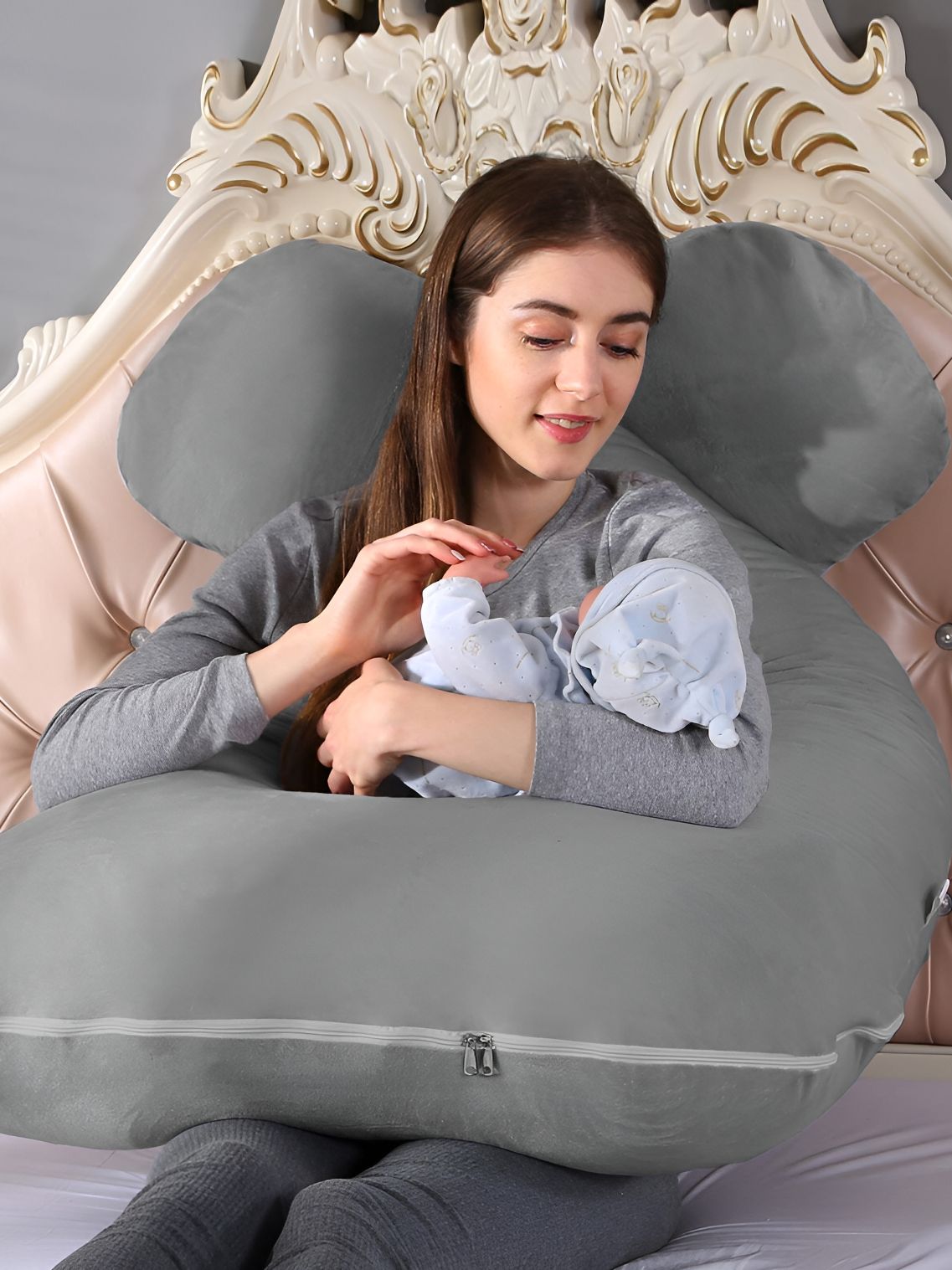 DADDY COOL Grey Fibre Filled Cotton Ultra Soft U Shaped Maternity Pillow-image-39
