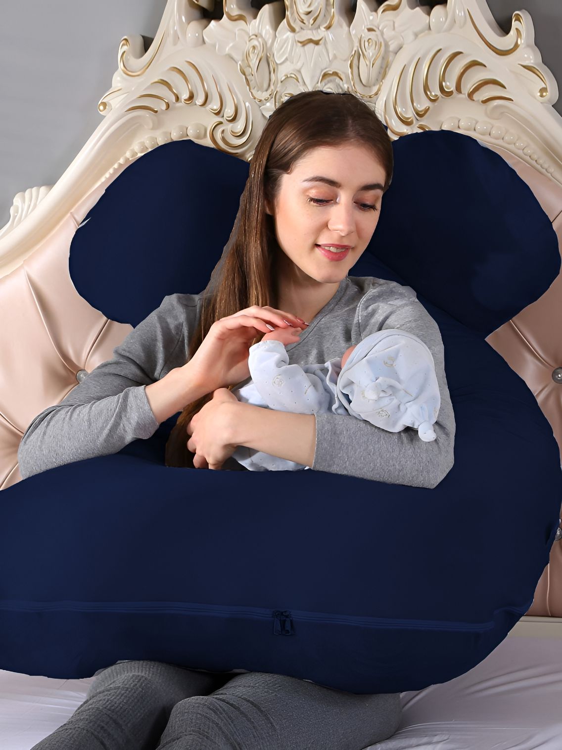 DADDY COOL Navy Blue Fibre Filled Cotton Ultra Soft U Shaped Maternity Pillow-picture-16