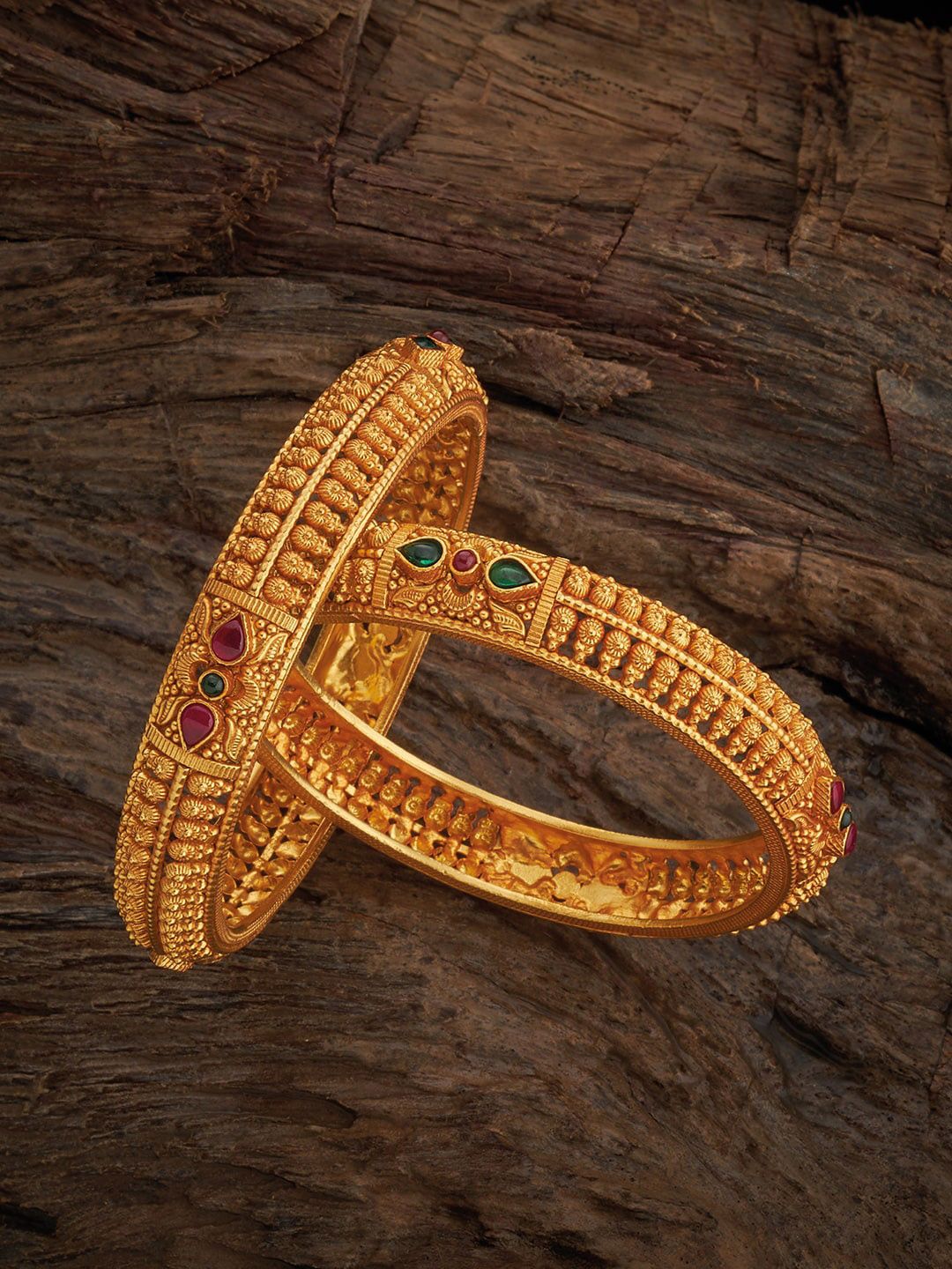 Kushal's Fashion Jewellery Set Of 2 92.5 Pure Silver Gold Plated Stones Studded Bangles-picture-17