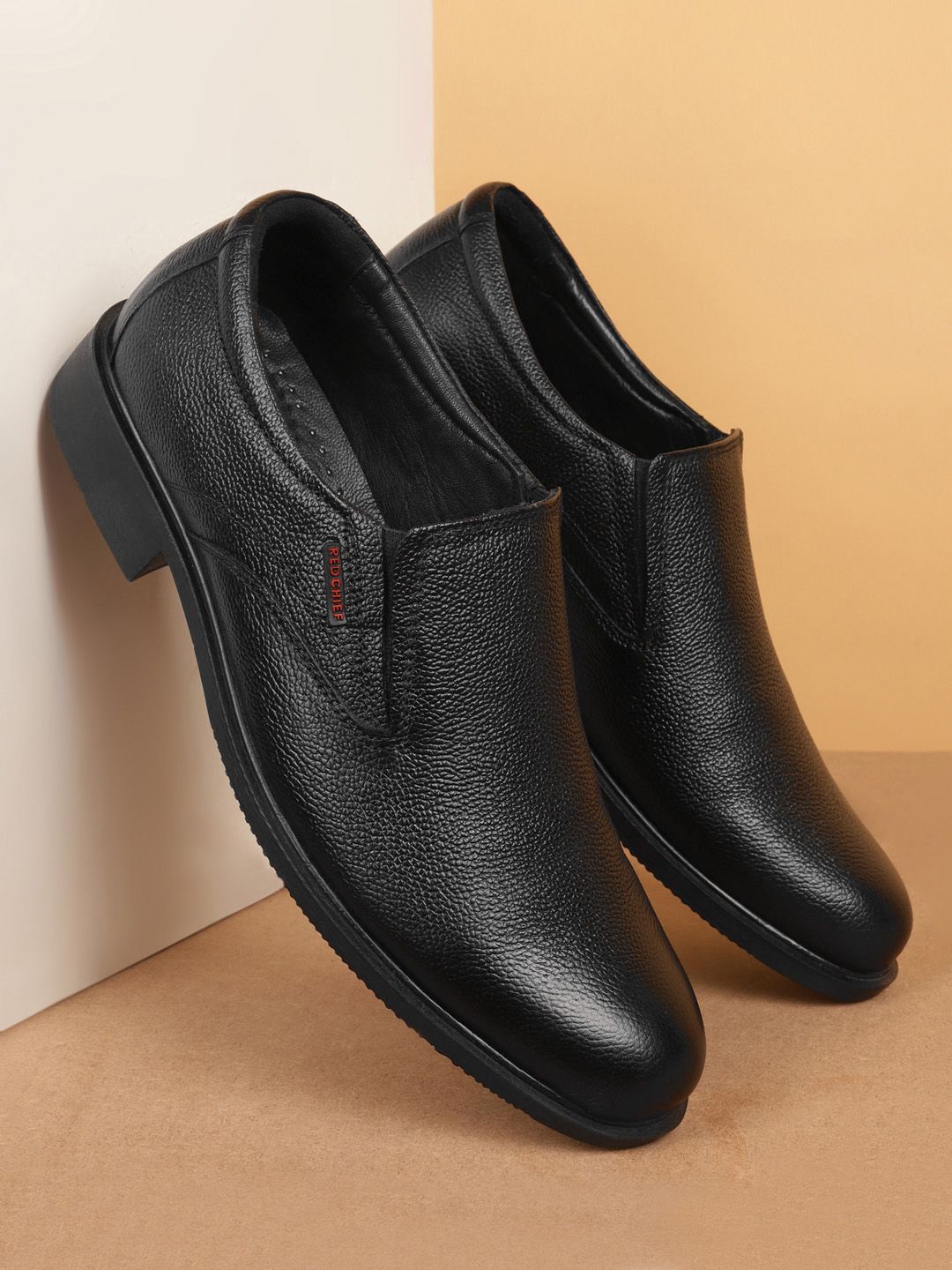 Red Chief Men Black Leather Formal Slip-On Shoes