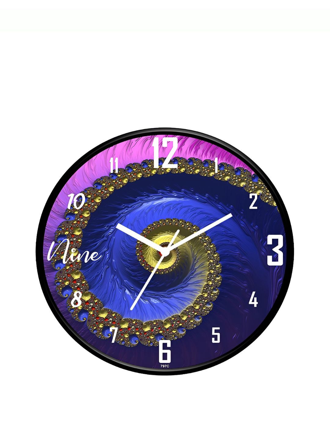 IIK COLLECTION Black & Blue Printed Round Contemporary Wall Clock-picture-11