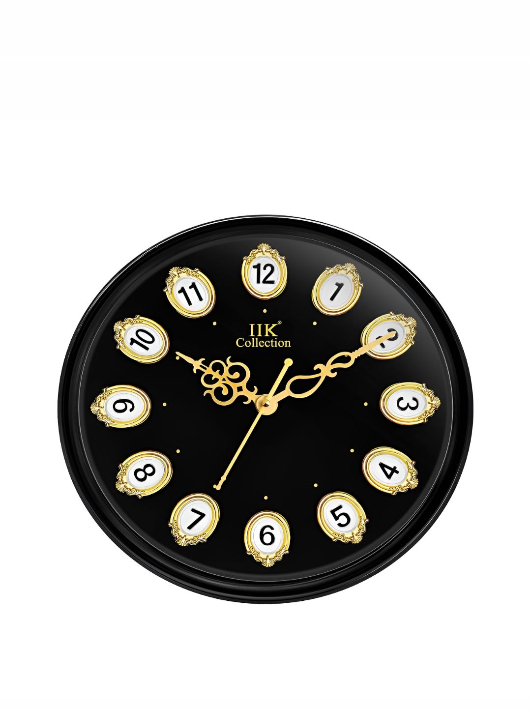 IIK COLLECTION Black & Gold-Toned Printed Round Contemporary Wall Clock