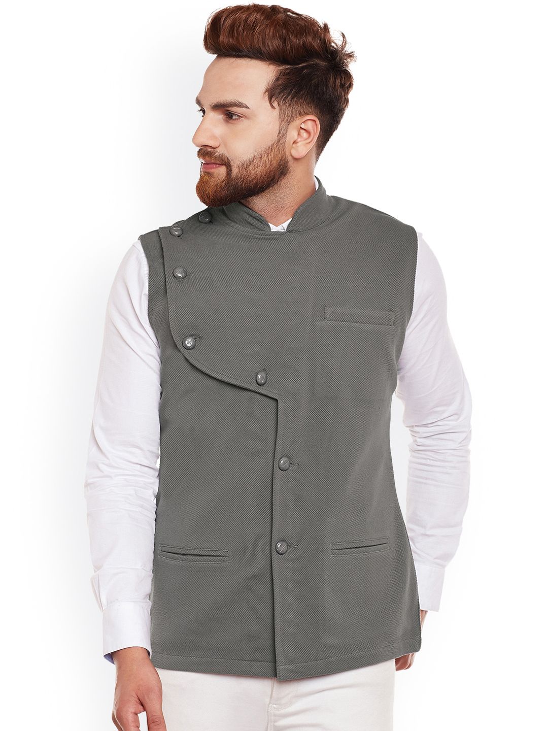 Hypernation Men Grey Nehru Jacket-image-49